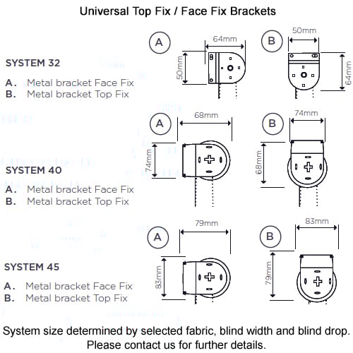 Fabric Box Roller Blind Bracket Sizes